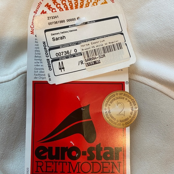 Brand NEW - Euro Star, Sarah, X-Dream, 32R white FULL SEAT britches - Picture 5 of 5